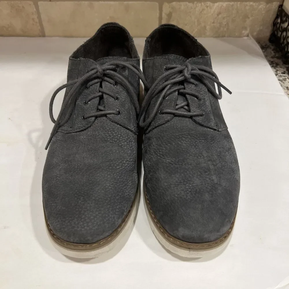 Toms Preston‎ Nubuck Mens Oxford Lace Plain Toe Grey 10011586 Size 11